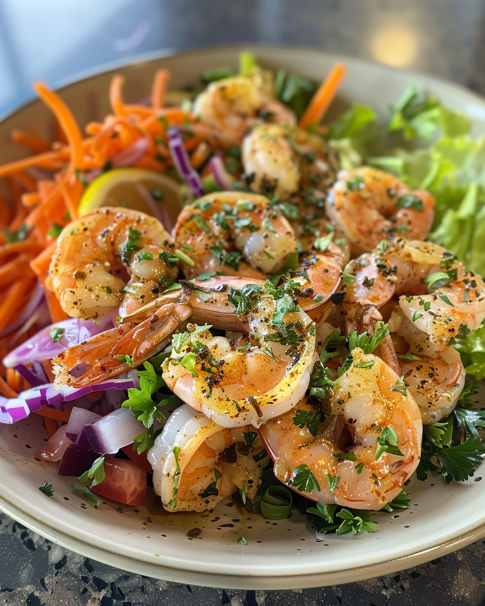 Coral Reefer Shrimp Salad taken with iphone 15 pro max --iw 2 --ar 4:5 --v 6.0 --raw