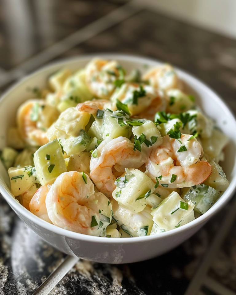 Creamy Shrimp & Cucumber Salad taken with iphone 15 pro max --iw 2 --ar 4:5 --v 6.0 --raw