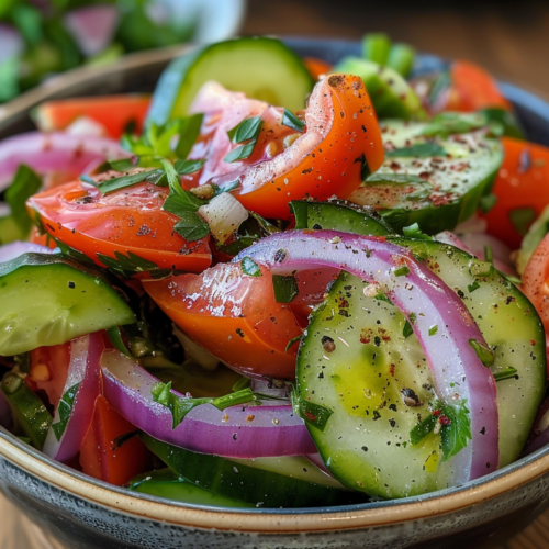 Cucumber Tomato Onion Salad taken with iphone 15 pro max --iw 2 --ar 4:5 --v 6.0 --raw