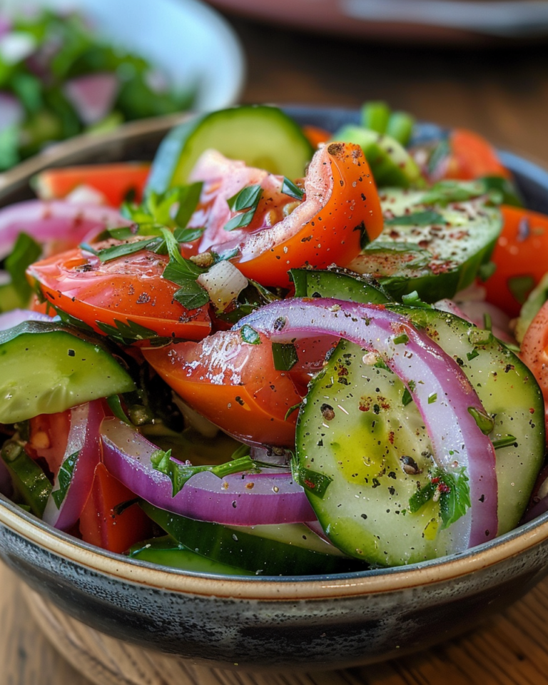 Cucumber Tomato Onion Salad taken with iphone 15 pro max --iw 2 --ar 4:5 --v 6.0 --raw