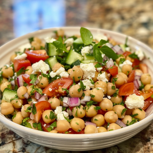 Feta Garbanzo Bean Salad taken with iphone 15 pro max --iw 2 --ar 4:5 --v 6.0 --raw