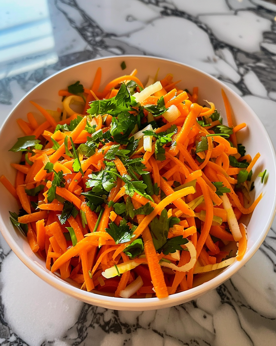 Ingredients laid out for fresh ginger carrot salad