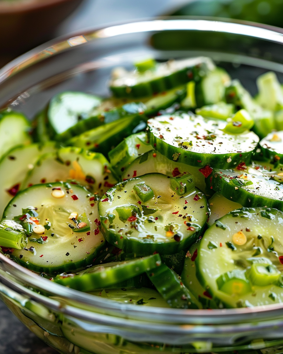 Thinly sliced cucumbers, onions and bell peppers ready for pickling
