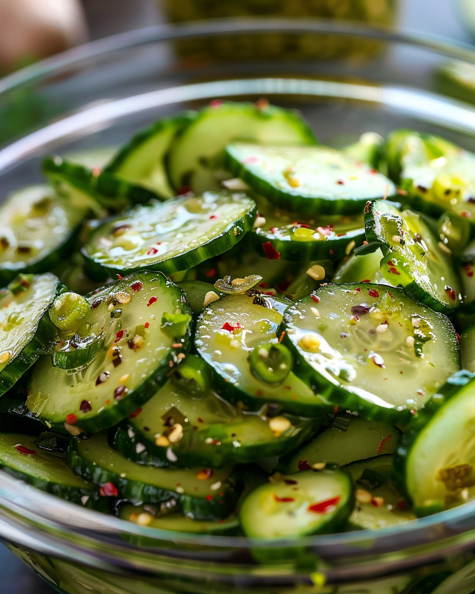 Fresh pickled cucumber salad served in bowl ready to eat