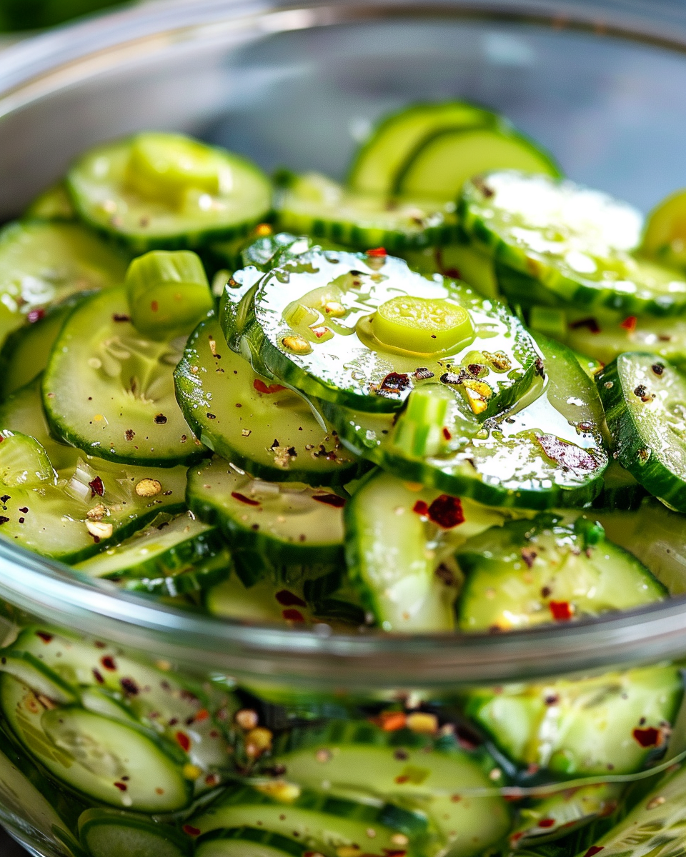 Fresh pickled cucumber salad in a bowl