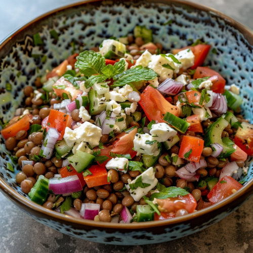 Greek Lentil Salad taken with iphone 15 pro max --iw 2 --ar 4:5 --v 6.0 --raw