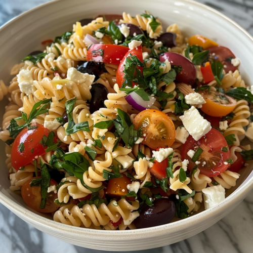Greek Pasta Salad With Red Wine Vinaigrette taken with iphone 15 pro max --iw 2 --ar 4:5 --v 6.0 --raw
