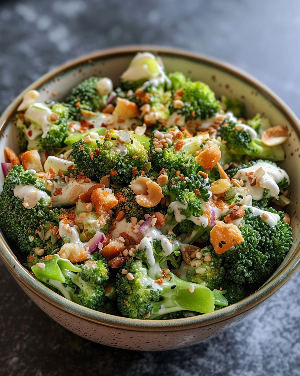 Greek Yogurt Broccoli Salad taken with iphone 15 pro max --iw 2 --ar 4:5 --v 6.0 --raw