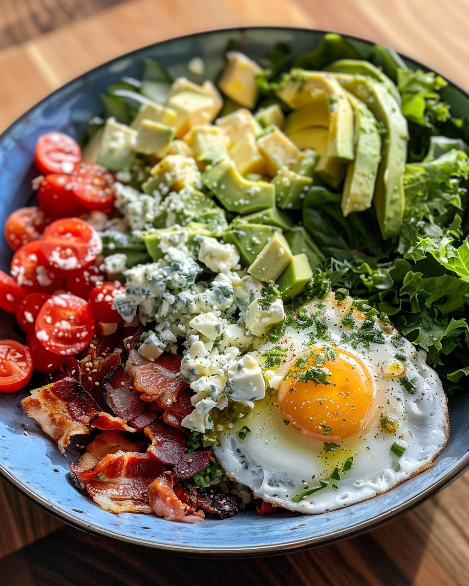 Ingredients prepared for Green Goddess salad with chicken and bacon