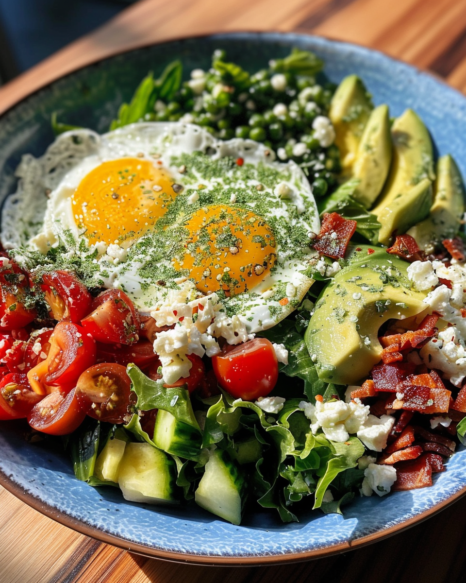 Finished Green Goddess Cobb salad served fresh in bowl