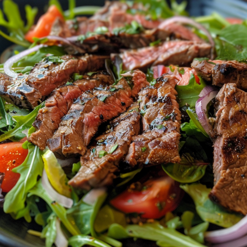 Grilled Steak Salad taken with iphone 15 pro max --iw 2 --ar 4:5 --v 6.0 --raw