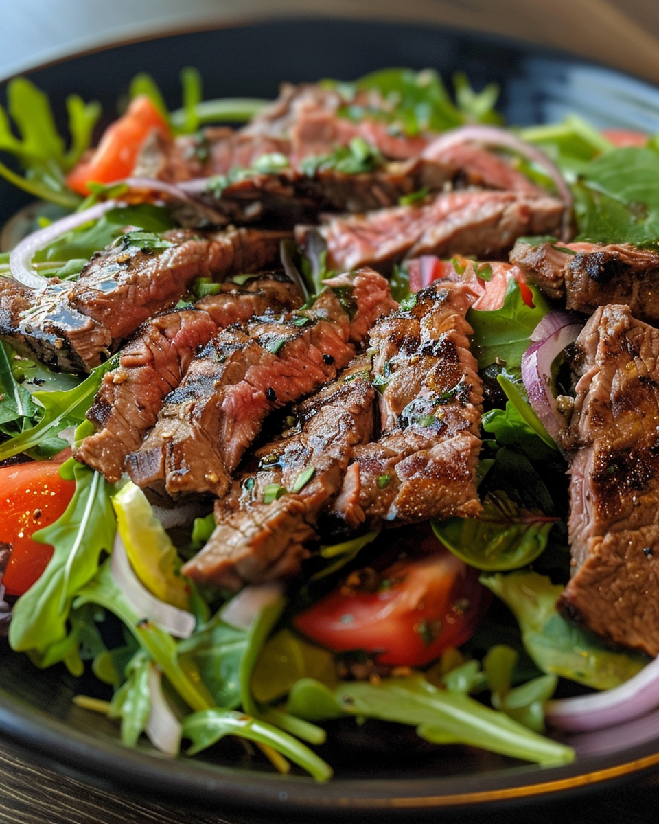 Grilled Steak Salad taken with iphone 15 pro max --iw 2 --ar 4:5 --v 6.0 --raw
