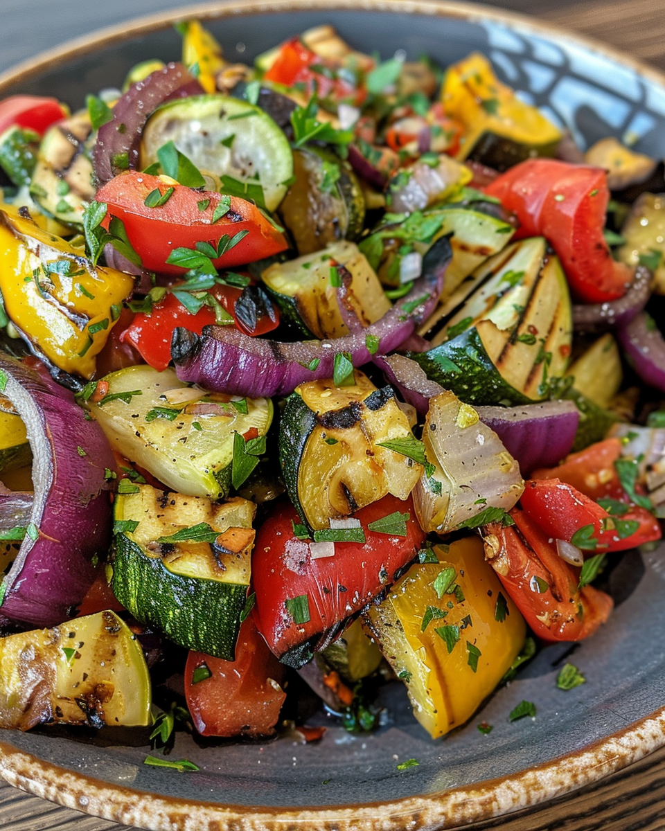 Grilled Vegetable Salad taken with iphone 15 pro max --iw 2 --ar 4:5 --v 6.0 --raw