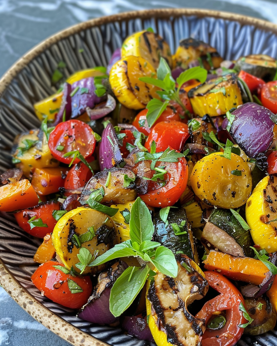 Grilled Vegetable Salad taken with iphone 15 pro max --iw 2 --ar 4:5 --v 6.0 --raw