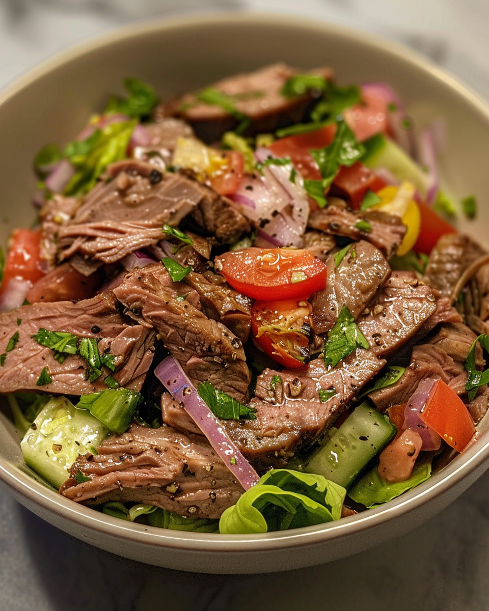 Italian Beef Chopped Salad taken with iphone 15 pro max --iw 2 --ar 4:5 --v 6.0 --raw
