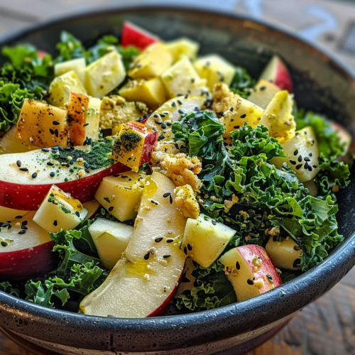 Kale Apple Salad taken with iphone 15 pro max --iw 2 --ar 4:5 --v 6.0 --raw