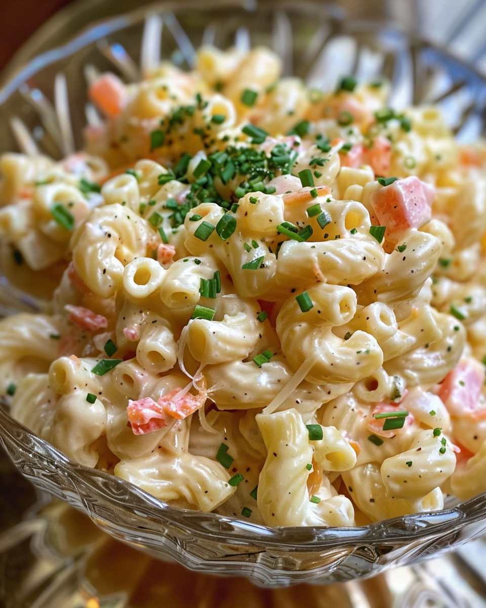 Ingredients for creamy elbow macaroni salad diced fresh vegetables and seasonings