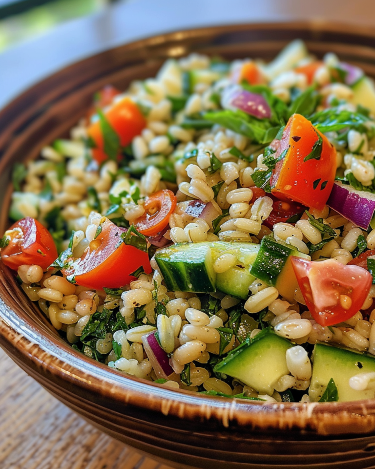 Mediterranean Barley Salad taken with iphone 15 pro max --iw 2 --ar 4:5 --v 6.0 --raw