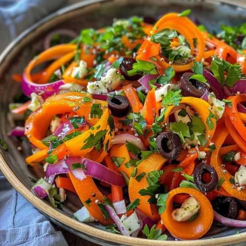 Mediterranean Carrot Ribbon Salad taken with iphone 15 pro max --iw 2 --ar 4:5 --v 6.0 --raw