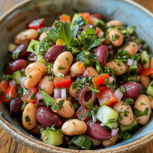 Mediterranean Dense Bean Salad With Olives taken with iphone 15 pro max --iw 2 --ar 4:5 --v 6.0 --raw