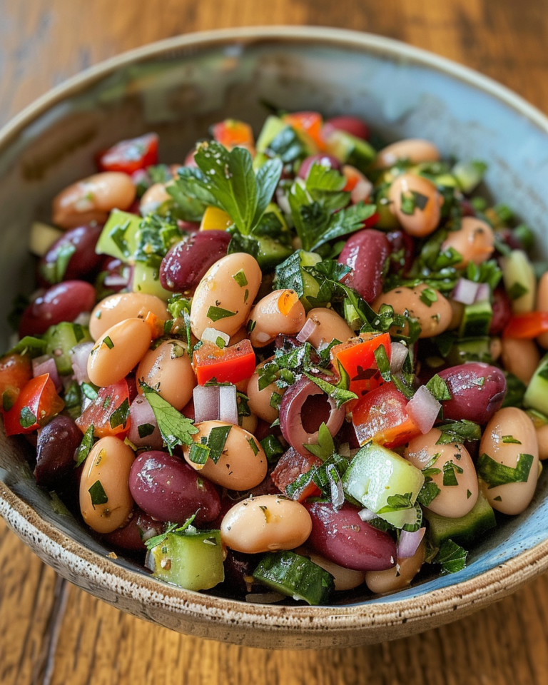 Mediterranean Dense Bean Salad With Olives taken with iphone 15 pro max --iw 2 --ar 4:5 --v 6.0 --raw