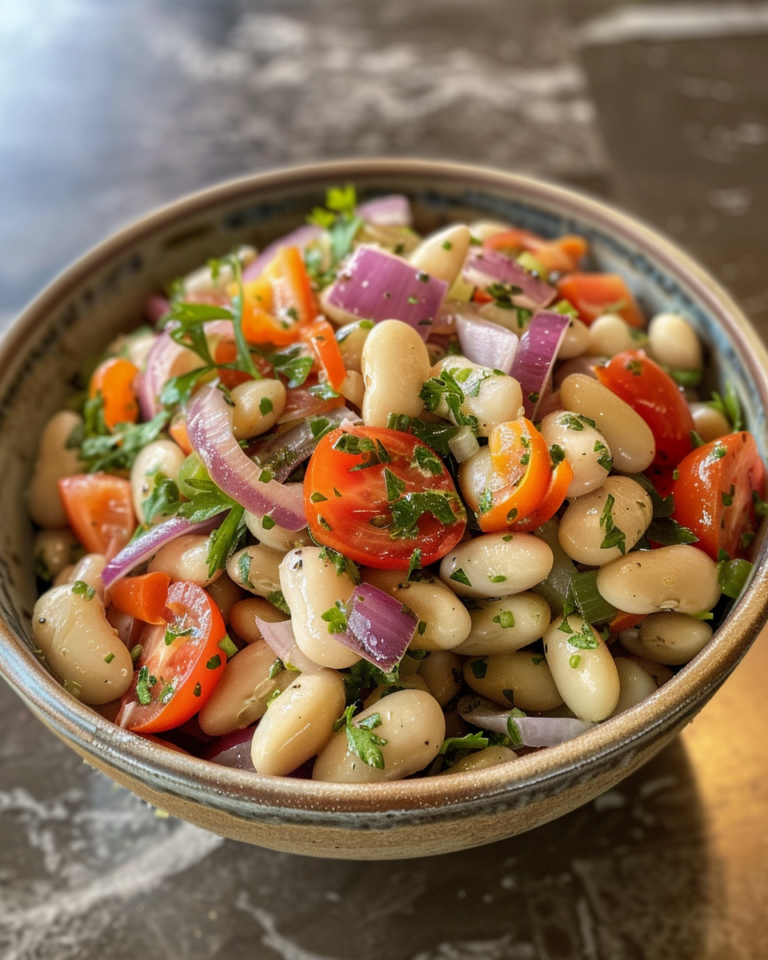 Mediterranean White Bean Salad taken with iphone 15 pro max --iw 2 --ar 4:5 --v 6.0 --raw