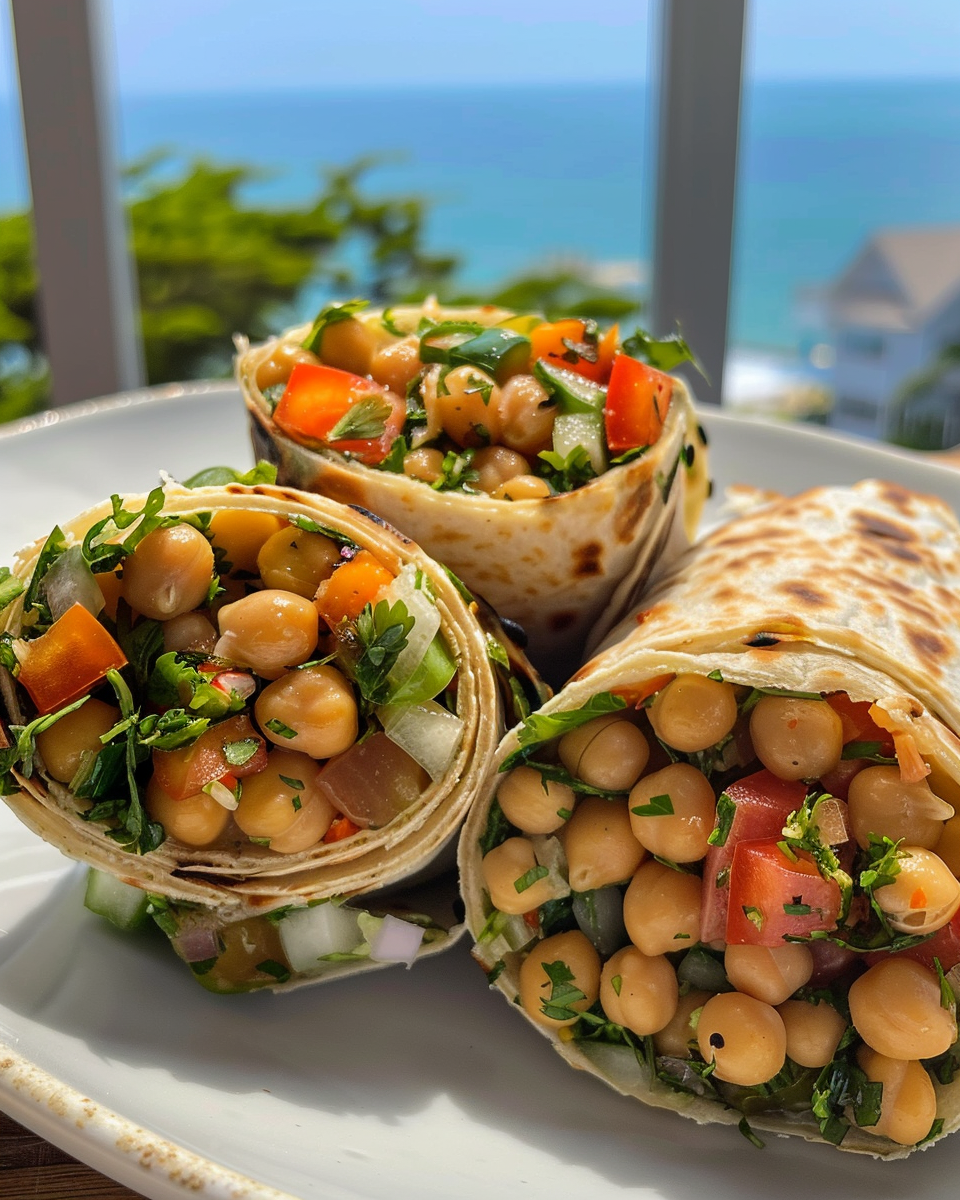 Ingredients for chickpea salad wraps with fresh vegetables and herbs
