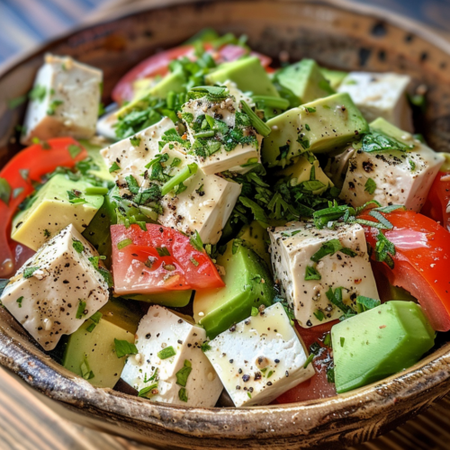 No-Cook Silken Tofu And Avocado Salad taken with iphone 15 pro max --iw 2 --ar 4:5 --v 6.0 --raw