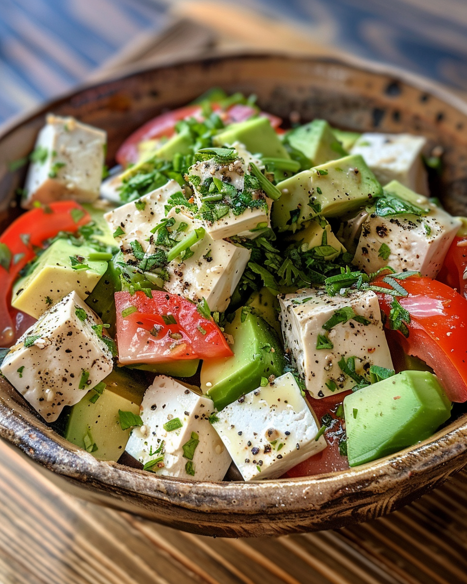 No-Cook Silken Tofu And Avocado Salad taken with iphone 15 pro max --iw 2 --ar 4:5 --v 6.0 --raw