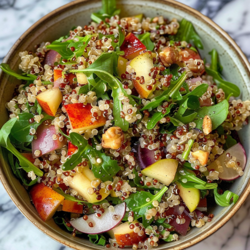 Pear Quinoa Salad taken with iphone 15 pro max --iw 2 --ar 4:5 --v 6.0 --raw