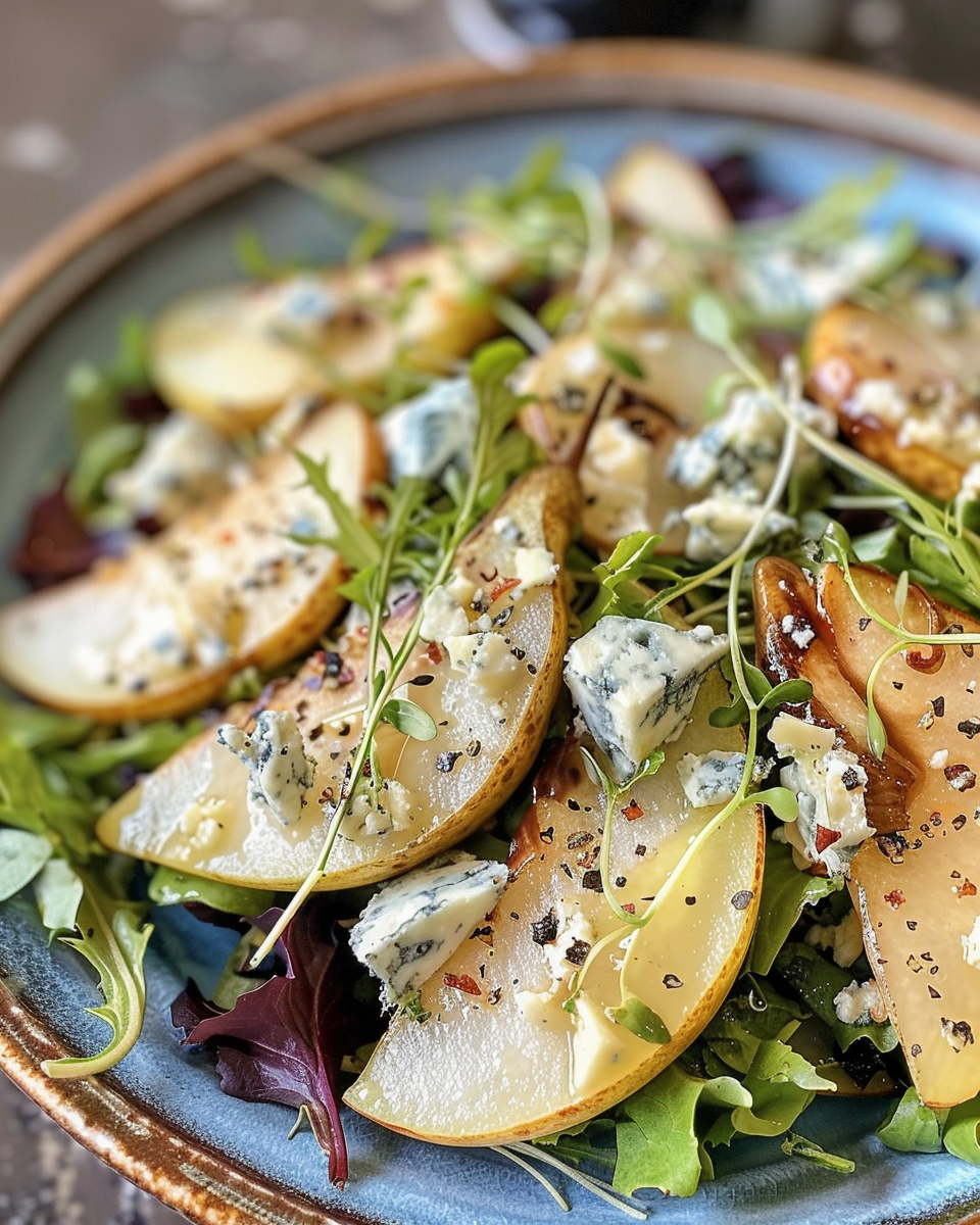 Pear Salad With Blue Cheese taken with iphone 15 pro max --iw 2 --ar 4:5 --v 6.0 --raw