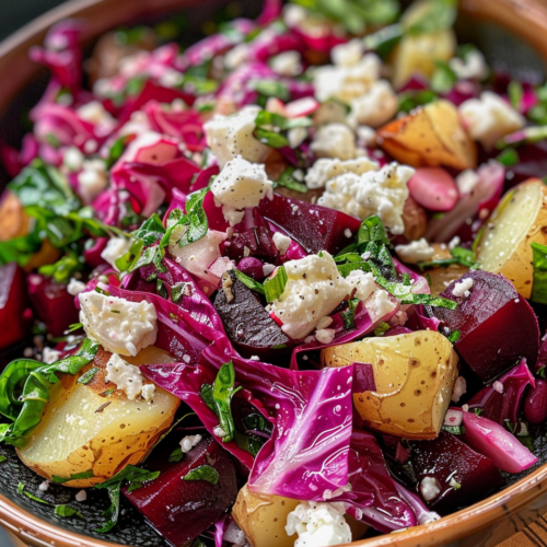 Potato And Beet Salad With Radicchio And Feta taken with iphone 15 pro max --iw 2 --ar 4:5 --v 6.0 --raw