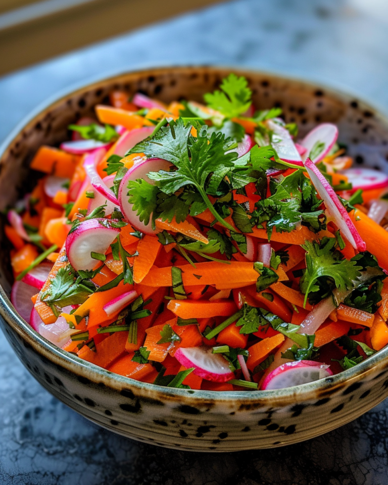 Radish Carrot & Cilantro Salad taken with iphone 15 pro max --iw 2 --ar 4:5 --v 6.0 --raw