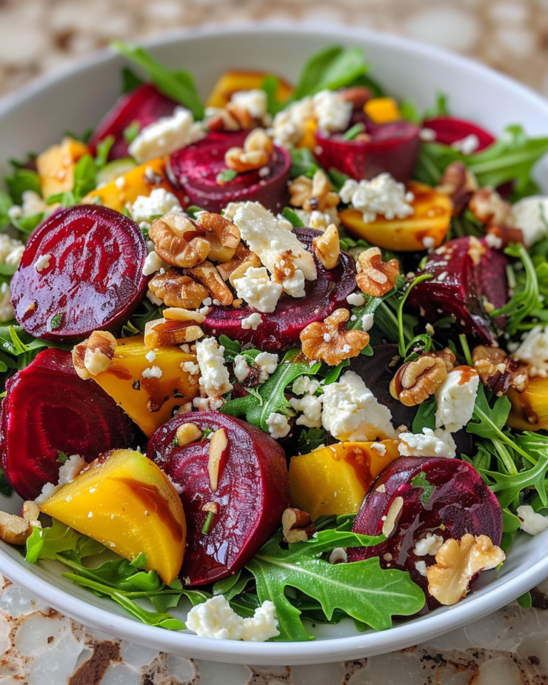 Roasted Beet & Arugula Salad With Feta And Walnuts taken with iphone 15 pro max --iw 2 --ar 4:5 --v 6.0 --raw