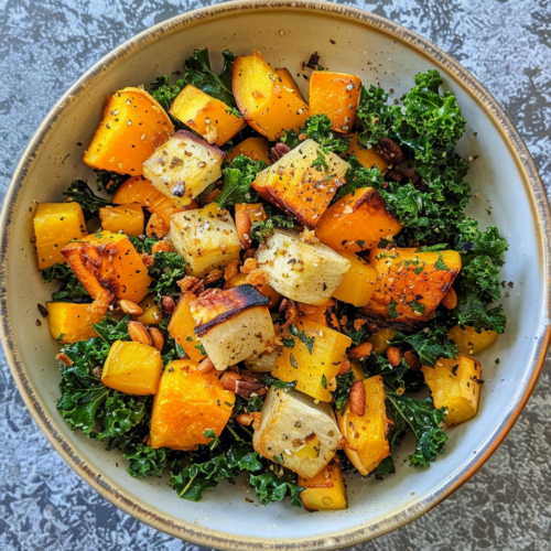 Roasted Squash And Kale Salad taken with iphone 15 pro max --iw 2 --ar 4:5 --v 6.0 --raw