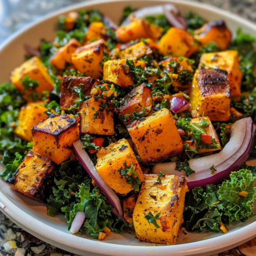 Roasted Squash And Kale Salad taken with iphone 15 pro max --iw 2 --ar 4:5 --v 6.0 --raw