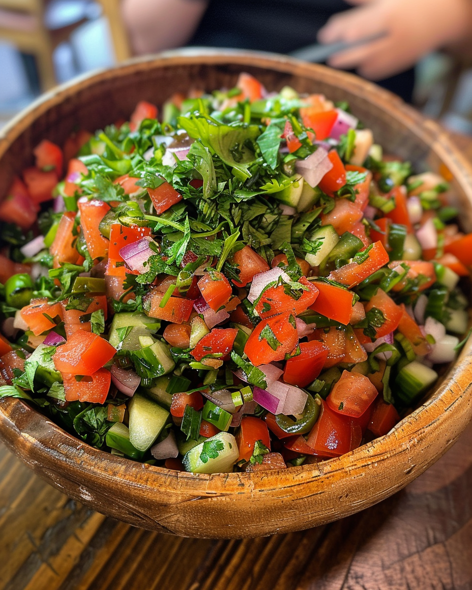 Plated Salad Shirazi fresh and ready to enjoy