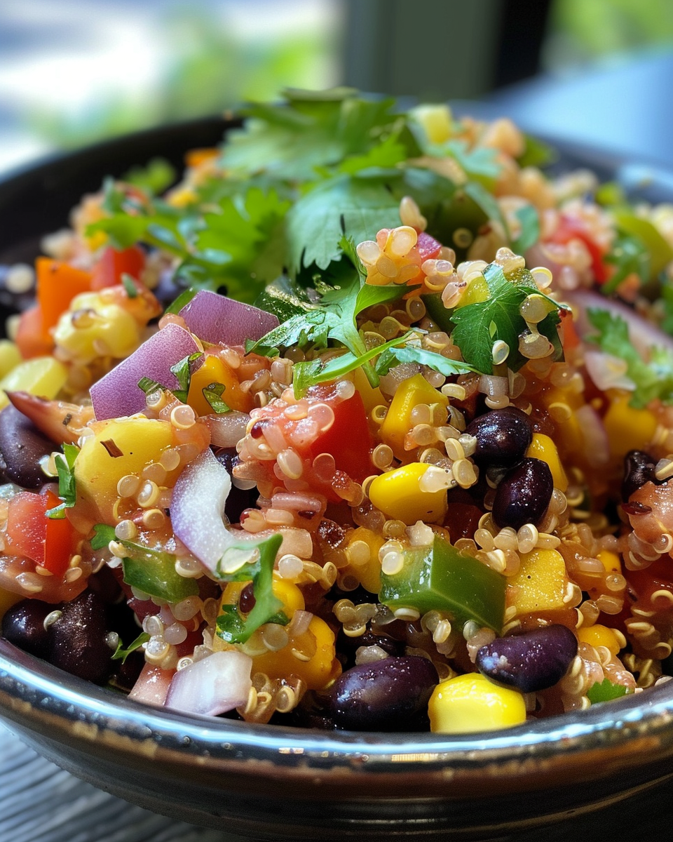 Chopped fresh ingredients for southwestern quinoa salad including beans and peppers