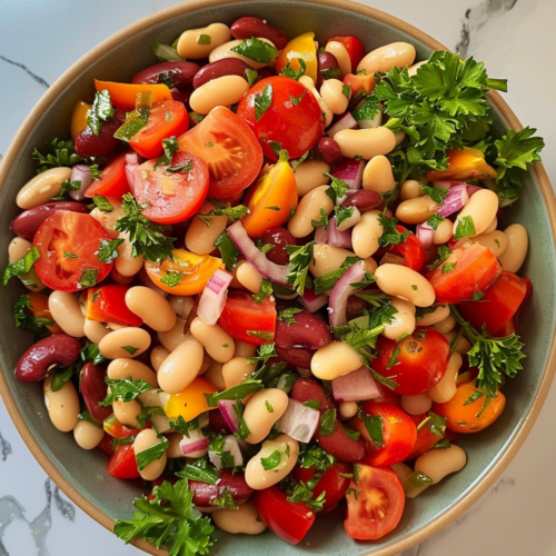 Speedy Tomato & Herby Bean Salad taken with iphone 15 pro max --iw 2 --ar 4:5 --v 6.0 --raw