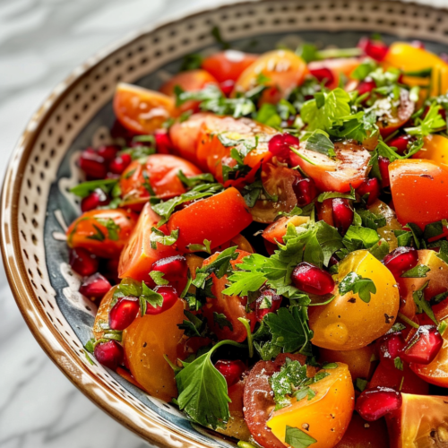 Yotam Ottolenghis Tomato And Pomegranate Salad taken with iphone 15 pro max --iw 2 --ar 4:5 --v 6.0 --raw