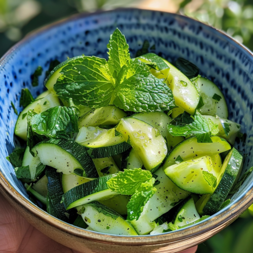 Zucchini Salad With Lemon & Mint taken with iphone 15 pro max --iw 2 --ar 4:5 --v 6.0 --raw