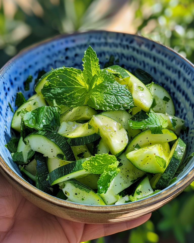 Zucchini Salad With Lemon & Mint taken with iphone 15 pro max --iw 2 --ar 4:5 --v 6.0 --raw